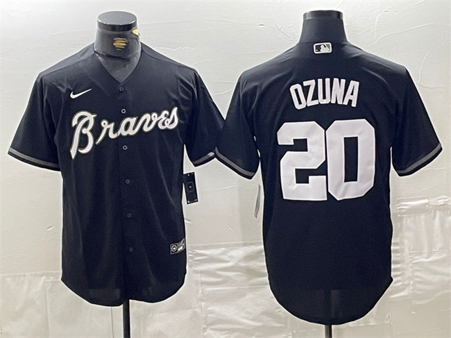 Men's Atlanta Braves #20 Marcell Ozuna Black Cool Base Stitched Baseball Jersey